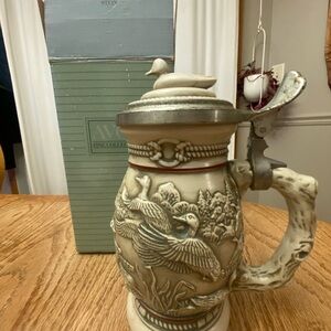 Avon Cream and Silver Ceramic Art Stein